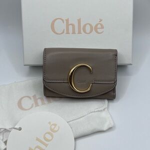 Chloé Taupe Wallet Card Holder with Gold Accent